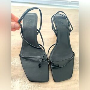 Black Zara Strappy Kitten Heel Sandals